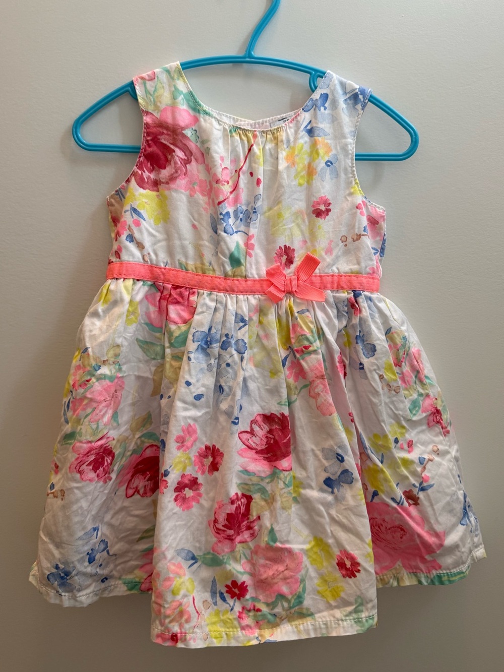 Carters Baby Girl Bright Floral Lined Sundress Pink Yellow Bow 12M